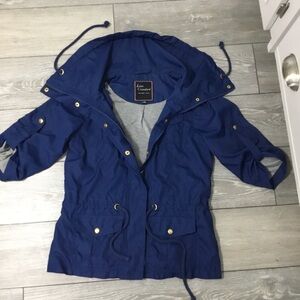 Lane Crawford Full Zip and Hidden Snaps 3/4 Sleeve Navy Blue Jacket S
